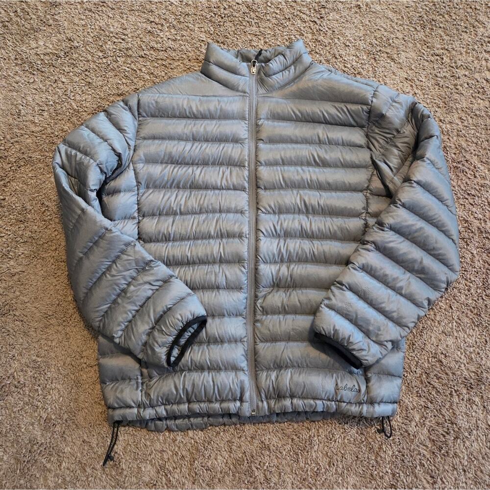 Cabela's Duck Down Feather Puffer Zip Jacket Grey L